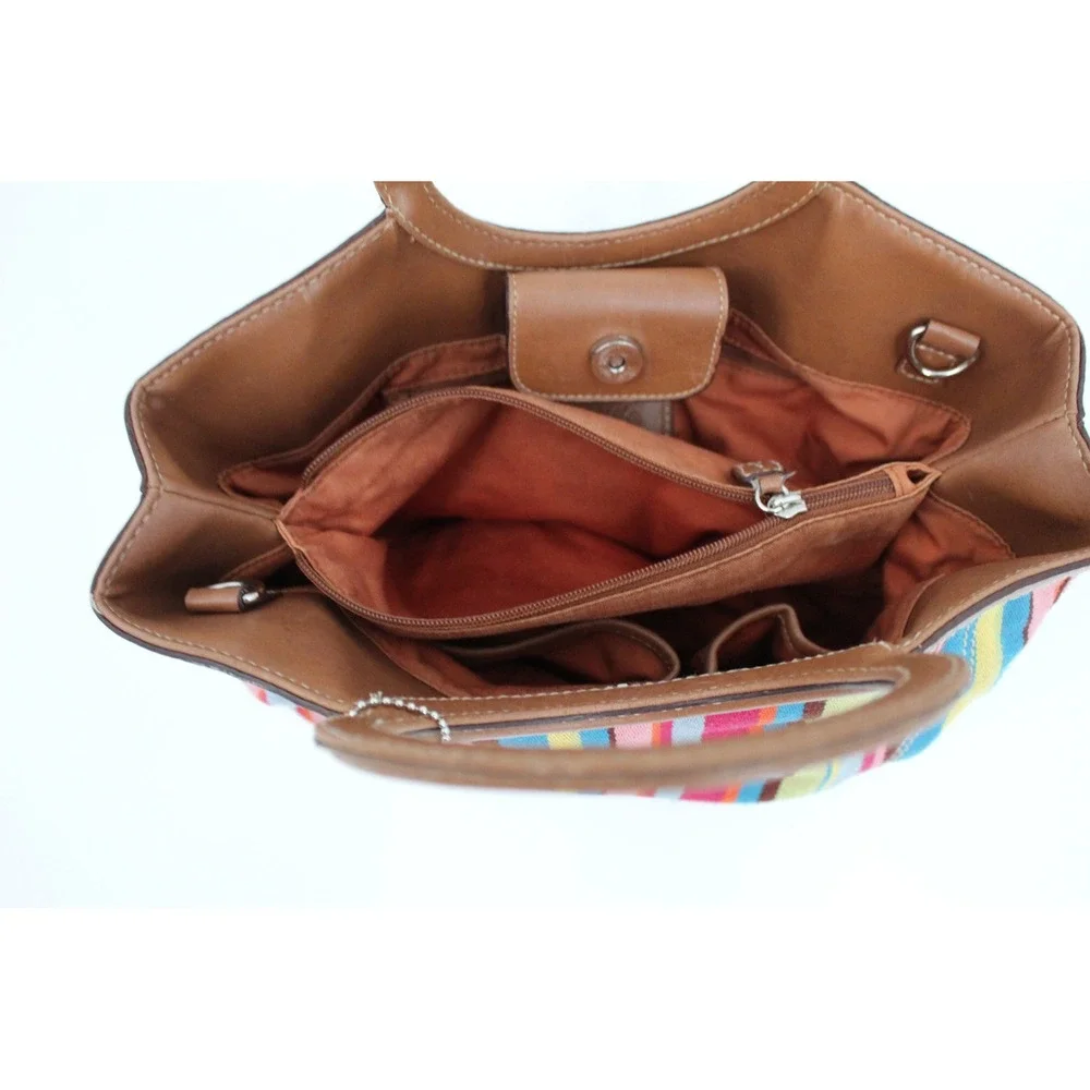 Fossil multi color stripes leather trim purse handbag shoulder bag Vintage 78082
